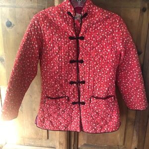 Chic Red Floral Quilted Jacket